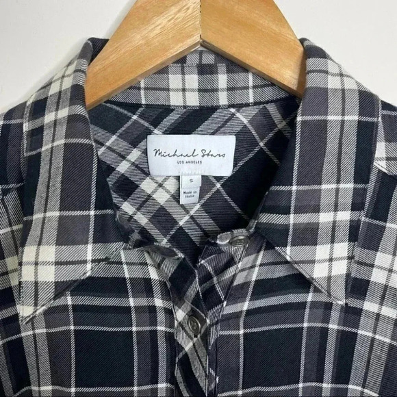 Michael Stars Black White Long Sleeve Button Down Shirt Size Small - Picture 2 of 3